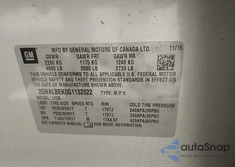 2016 Chevrolet Equinox Ls from USA, damaged, VIN 2GNALBEK0G1132022